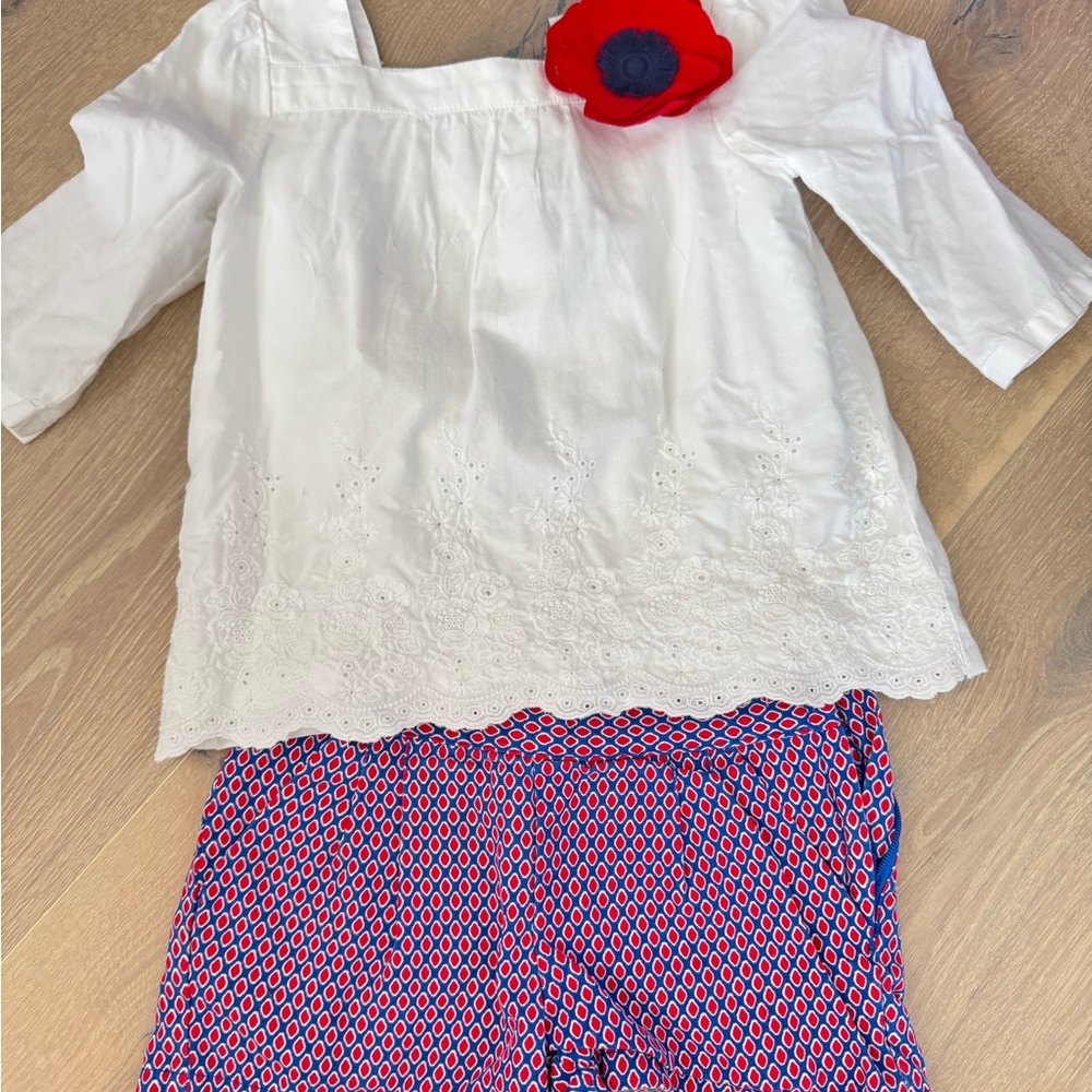 Janie and Jack White Top and Red-Blue Shorts Set